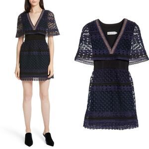 NWT SELF PORTRAIT Guipure Cape lace dress in blue